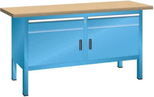 LISTA Werkbank mit Schubladen und Schränken, 2 Schubladen, 2 Schränke, RAL5012 Lichtblau/RAL5012 Lichtblau