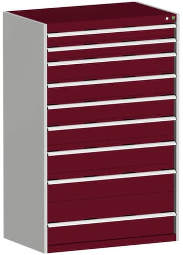 bott Schubladenschrank cubio Grundfläche 1050x650 mm, 9 Schublade(n), RAL7035 Lichtgrau/RAL3004 Purpurrot