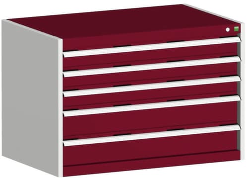bott Schubladenschrank cubio Grundfläche 1050x750 mm, 5 Schublade(n), RAL7035 Lichtgrau/RAL3004 Purpurrot