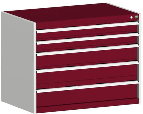 bott Schubladenschrank cubio Grundfläche 1050x750 mm, 5 Schublade(n), RAL7035 Lichtgrau/RAL3004 Purpurrot