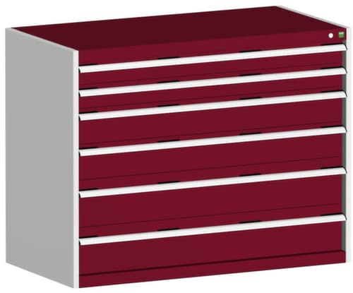 bott Schubladenschrank cubio Grundfläche 1300x650 mm, 6 Schublade(n), RAL7035 Lichtgrau/RAL3004 Purpurrot