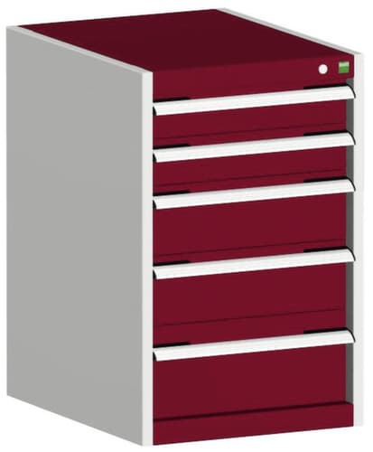 bott Schubladenschrank cubio Grundfläche 525x525 mm, 5 Schublade(n), RAL7035 Lichtgrau/RAL3004 Purpurrot