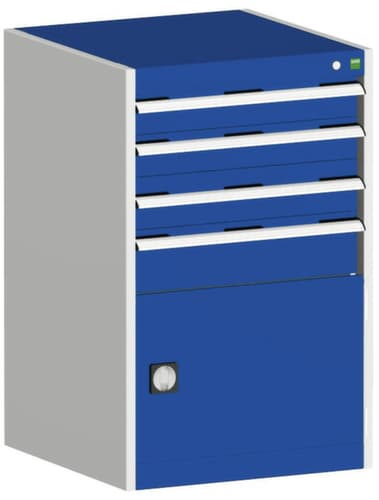 bott Schubladenschrank cubio mit Grundfläche 650x650 mm, 4 Schublade(n), RAL7035 Lichtgrau/RAL5010 Enzianblau