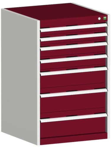 bott Schubladenschrank cubio mit Grundfläche 650x650 mm, 7 Schublade(n), RAL7035 Lichtgrau/RAL3004 Purpurrot