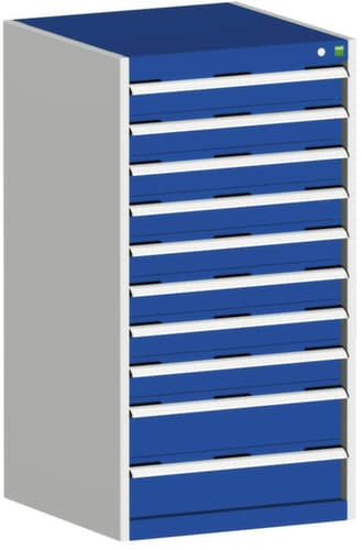 bott Schubladenschrank cubio mit Grundfläche 650x650 mm, 10 Schublade(n), RAL7035 Lichtgrau/RAL5010 Enzianblau