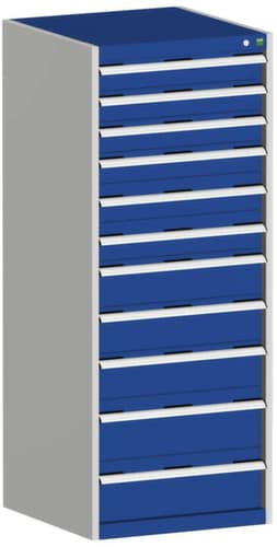 bott Schubladenschrank cubio mit Grundfläche 650x650 mm, 11 Schublade(n), RAL7035 Lichtgrau/RAL5010 Enzianblau