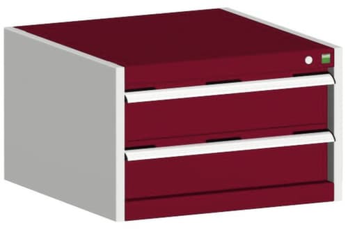 bott Schubladenschrank cubio mit Grundfläche 650x650 mm, 2 Schublade(n), RAL7035 Lichtgrau/RAL3004 Purpurrot