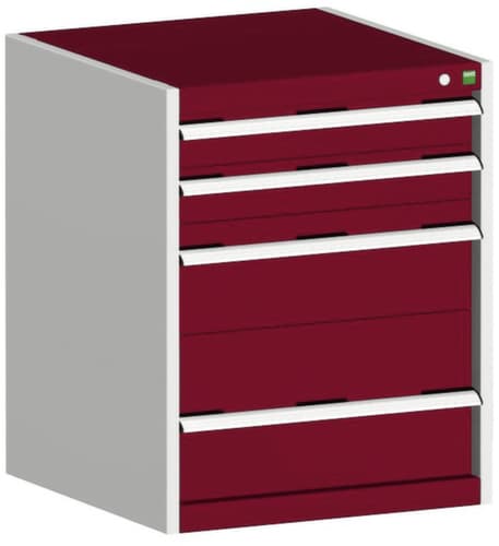 bott Schubladenschrank cubio mit Grundfläche 650x650 mm, 4 Schublade(n), RAL7035 Lichtgrau/RAL3004 Purpurrot