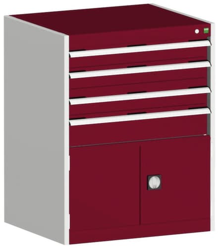 bott Schubladenschrank cubio Grundfläche 800x650 mm, 4 Schublade(n), RAL7035 Lichtgrau/RAL3004 Purpurrot