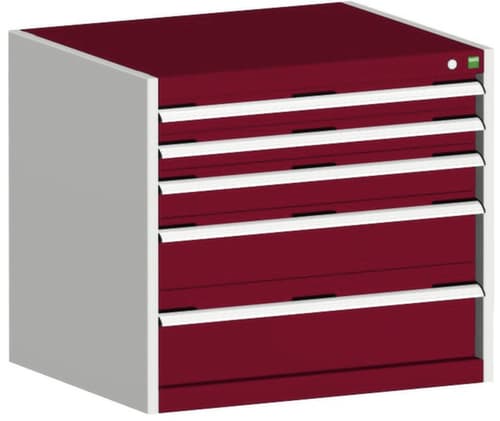 bott Schubladenschrank cubio Grundfläche 800x525 mm, 5 Schublade(n), RAL7035 Lichtgrau/RAL3004 Purpurrot