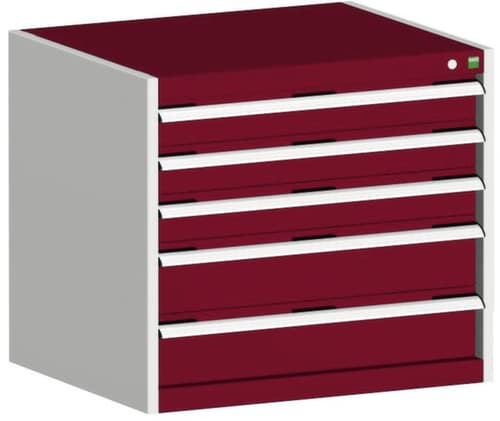 bott Schubladenschrank cubio Grundfläche 800x750 mm, 5 Schublade(n), RAL7035 Lichtgrau/RAL3004 Purpurrot