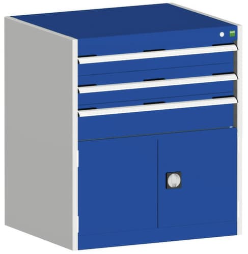 bott Schubladenschrank cubio Grundfläche 800x650 mm, 3 Schublade(n), RAL7035 Lichtgrau/RAL5010 Enzianblau