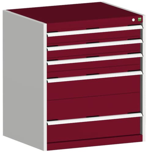 bott Schubladenschrank cubio Grundfläche 800x650 mm, 5 Schublade(n), RAL7035 Lichtgrau/RAL3004 Purpurrot