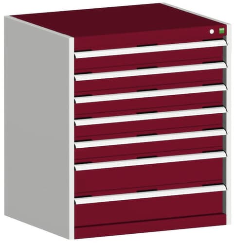 bott Schubladenschrank cubio Grundfläche 800x750 mm, 7 Schublade(n), RAL7035 Lichtgrau/RAL3004 Purpurrot