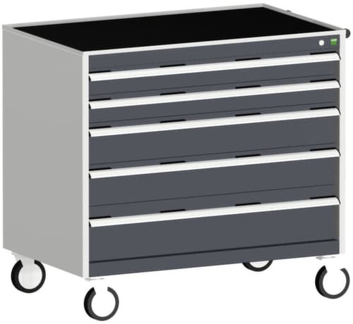bott Fahrbarer Schubladenschrank cubio, 5 Schublade(n), RAL7035 Lichtgrau/RAL7016 Anthrazitgrau