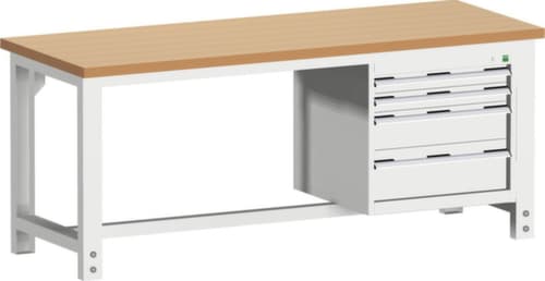 bott Stationäre Systemwerkbank cubio höhenverstellbar, 4 Schubladen, RAL7035 Lichtgrau/RAL7035 Lichtgrau