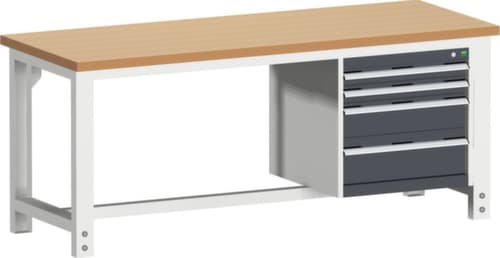bott Stationäre Systemwerkbank cubio höhenverstellbar, 4 Schubladen, RAL7035 Lichtgrau/RAL7016 Anthrazitgrau