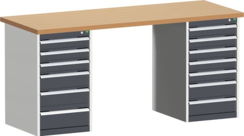 bott Stationäre Systemwerkbank cubio, 13 Schubladen, RAL7035 Lichtgrau/RAL7016 Anthrazitgrau