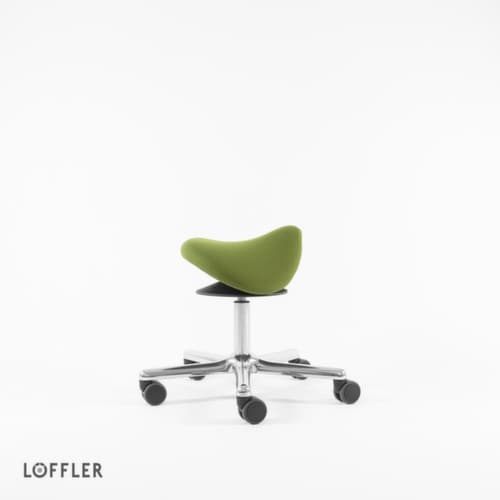 Löffler Sattelsitzhocker Sedlo mit Höhenverstellung, Sitz grün, Rollen