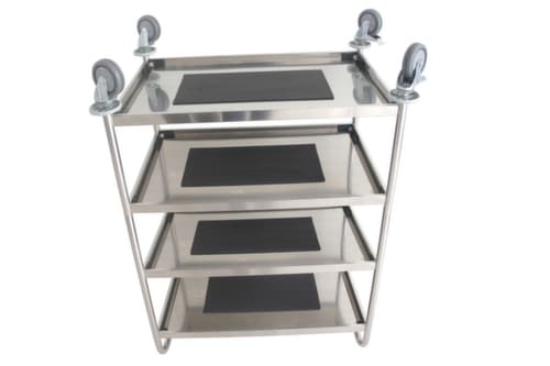 Edelstahl-Servierwagen, Traglast 200 kg, 4 Etagen
