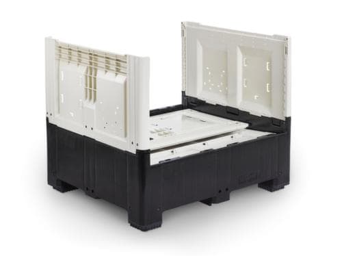 Klappbare Palettenbox High Cube mit Klappe, 4 Füße, Länge x Breite 1200 x 800 mm