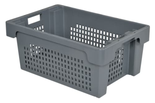 Euronorm-Drehstapelbehälter Wände + Boden durchbrochen, grau, Inhalt 40 l