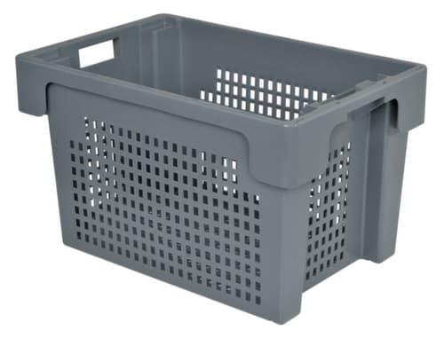 Euronorm-Drehstapelbehälter Wände + Boden durchbrochen, grau, Inhalt 60 l