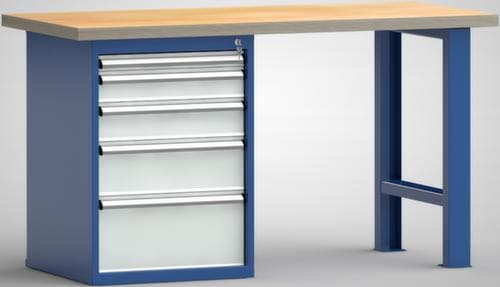 KLW Lutz Werkbank mit Multiplexplatte, 5 Schubladen