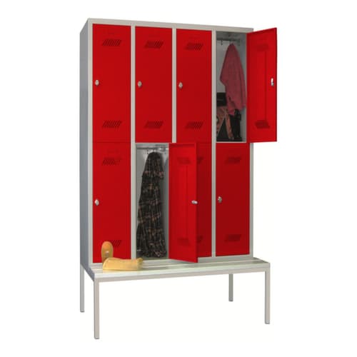 PAVOY Doppelstöckiger Umkleideschrank Basis mit Sitzbank + 4x2 Abteile, Abteilbreite 300 mm