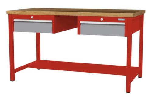 Bedrunka + Hirth Werkbank mit Buche-Massivholzplatte Gestell in vielen Farben, 2 Schubladen, 1/2 Ablageboden