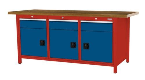 Bedrunka + Hirth Werkbank mit Buche-Massivholzplatte Gestell in vielen Farben, 3 Schubladen, 3 Schränke