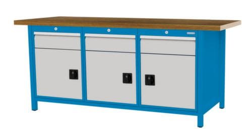Bedrunka + Hirth Werkbank mit Buche-Massivholzplatte Gestell in vielen Farben, 3 Schubladen, 3 Schränke