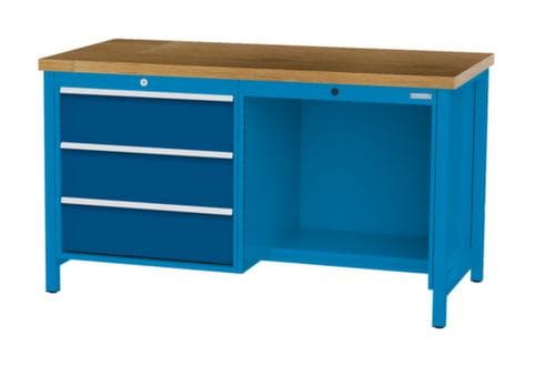 Bedrunka + Hirth Werkbank mit Buche-Massivholzplatte Gestell in vielen Farben, 3 Schubladen, 1/2 Ablageboden