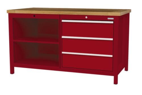 Bedrunka + Hirth Werkbank mit Buche-Massivholzplatte Gestell in vielen Farben, 3 Schubladen, 2 Ablageböden