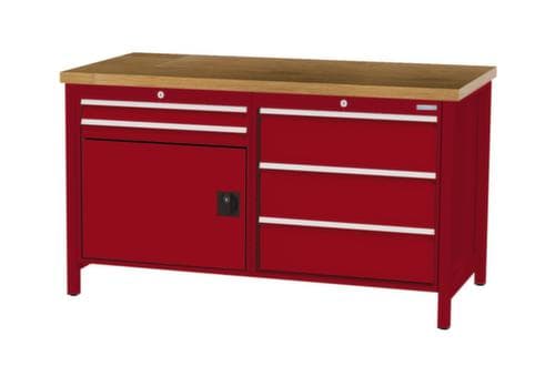 Bedrunka + Hirth Werkbank mit Buche-Massivholzplatte Gestell in vielen Farben, 5 Schubladen, 1 Schrank