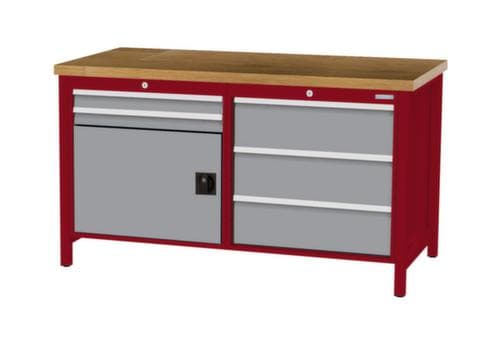 Bedrunka + Hirth Werkbank mit Buche-Massivholzplatte Gestell in vielen Farben, 5 Schubladen, 1 Schrank