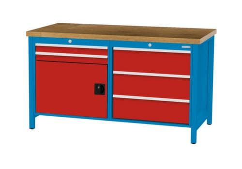 Bedrunka + Hirth Werkbank mit Buche-Massivholzplatte Gestell in vielen Farben, 5 Schubladen, 1 Schrank
