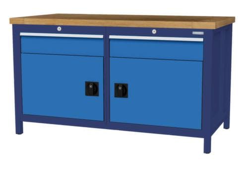 Bedrunka + Hirth Werkbank mit Buche-Massivholzplatte Gestell in vielen Farben, 2 Schubladen, 2 Schränke