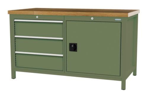 Bedrunka + Hirth Werkbank mit Buche-Massivholzplatte Gestell in vielen Farben, 3 Schubladen, 1 Schrank