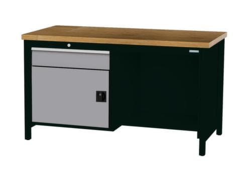 Bedrunka + Hirth Werkbank mit Buche-Massivholzplatte Gestell in vielen Farben, 1 Schublade, 1 Schrank, 1/2 Ablageboden
