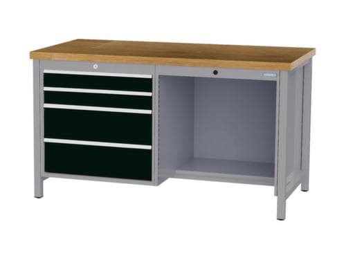 Bedrunka + Hirth Werkbank mit Buche-Massivholzplatte Gestell in vielen Farben, 4 Schubladen, 1/2 Ablageboden