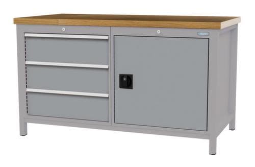 Bedrunka + Hirth Werkbank mit Buche-Massivholzplatte Gestell in vielen Farben, 3 Schubladen, 1 Schrank