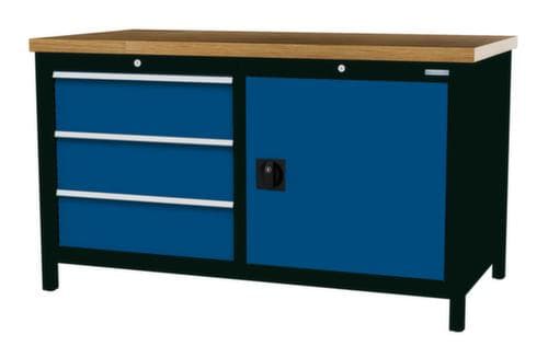 Bedrunka + Hirth Werkbank mit Buche-Massivholzplatte Gestell in vielen Farben, 3 Schubladen, 1 Schrank