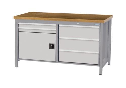 Bedrunka + Hirth Werkbank mit Buche-Massivholzplatte Gestell in vielen Farben, 5 Schubladen, 1 Schrank