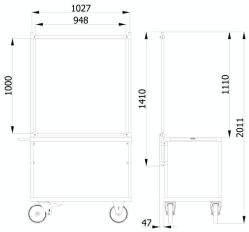 fetra Hygieneschutzwand für Transportwagen, Höhe x Breite 1410 x 1060 mm