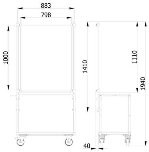 fetra Hygieneschutzwand für Transportwagen, Höhe x Breite 1410 x 916 mm