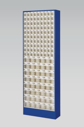 Magazinschrank mit Klappkästen, 138 Kästen, transparent