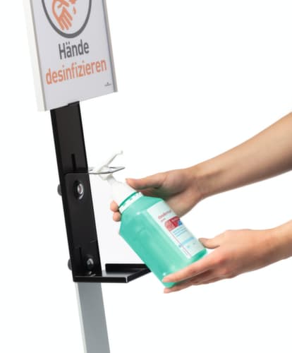 Desinfektionsmittelspender mit variabler Flaschenaufnahme, mit Armhebel