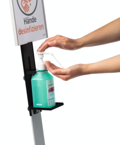 Desinfektionsmittelspender mit variabler Flaschenaufnahme, mit Armhebel