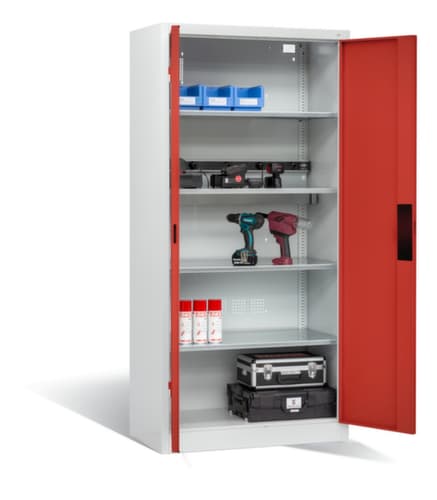 C+P Akkuladeschrank ERGO, RAL7035 Lichtgrau/RAL3000 Feuerrot